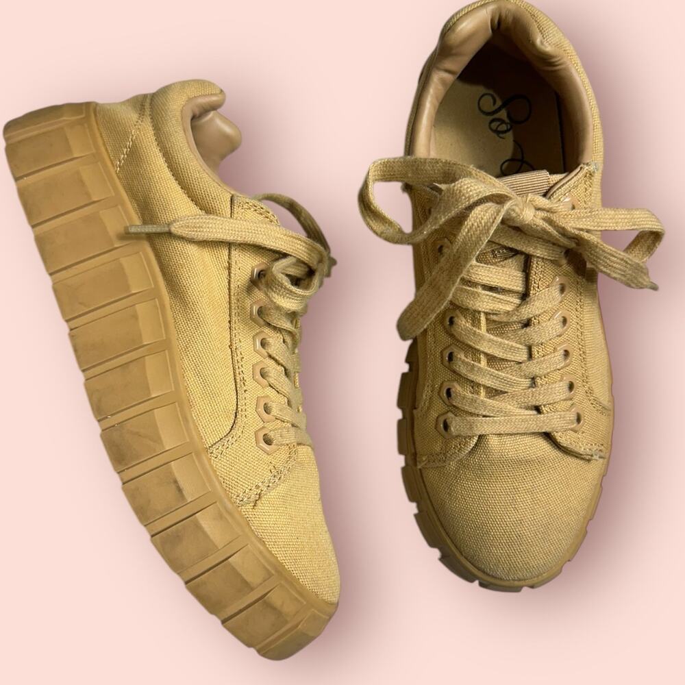 Platform Wedge Sneakers Women Shoes Casual Chunky Size 6 Tan